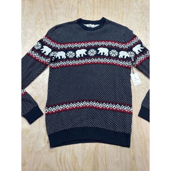 Aspen Size L Polar Bear Snowflake Ski Sweater 100% Cotton  Blue Red White NEW - Picture 1 of 6